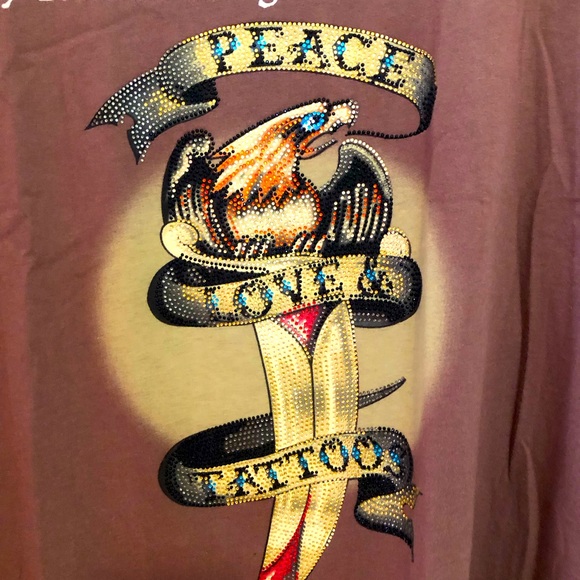 NEW Ed Hardy Men’s Crew Neck with Rhinestones Long Sleeve Tee NWT - Picture 4 of 4